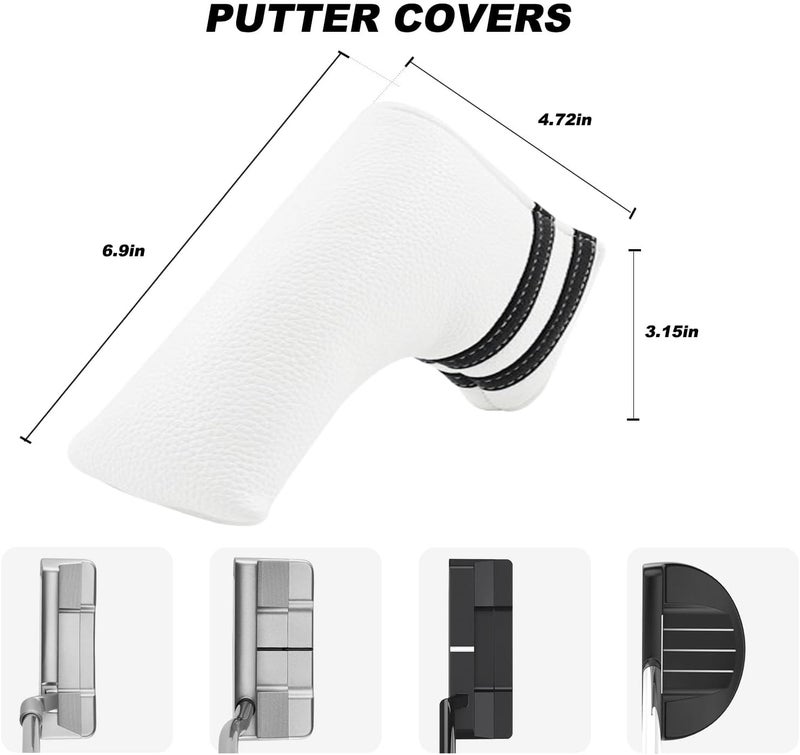 Frimon Golf Club Covers,4pcs or 1pc Golf Headcovers for Woods and Driver Fairway Hybrids Women Men - Premium PU Leather with Interchangeable Tags & Magnetic Blade and Mallet Putter Covers - Image 4